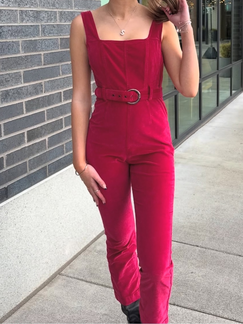 Free People Party Starter Belted Velvet Jumpsuit